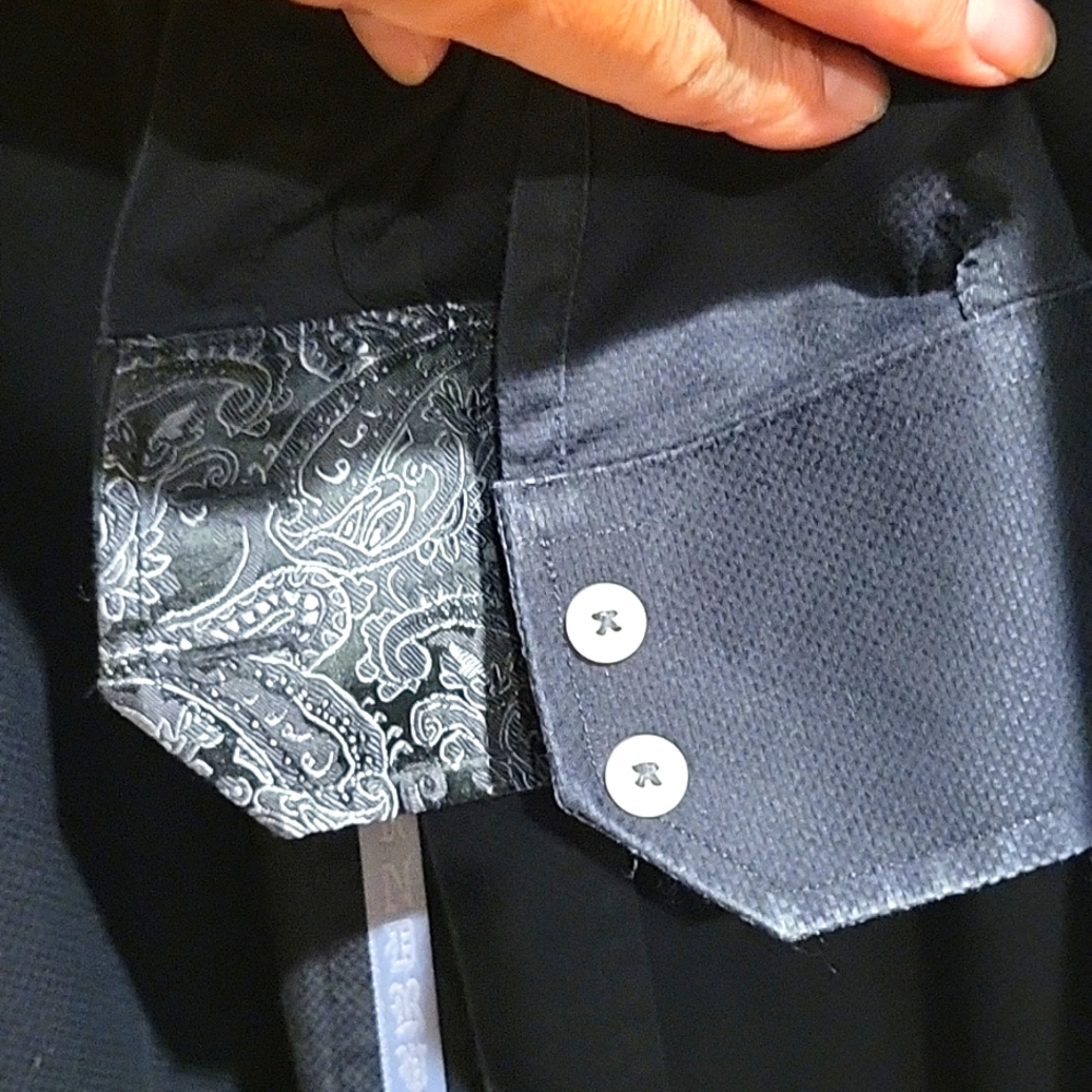 English Laundry Black textured long sleeve button down 17 neck 34/35 - Picture 5 of 11